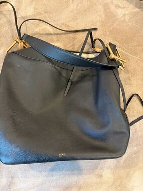 BOSS Black Pebbled Leather Shoulder Bag with Gold Hardware